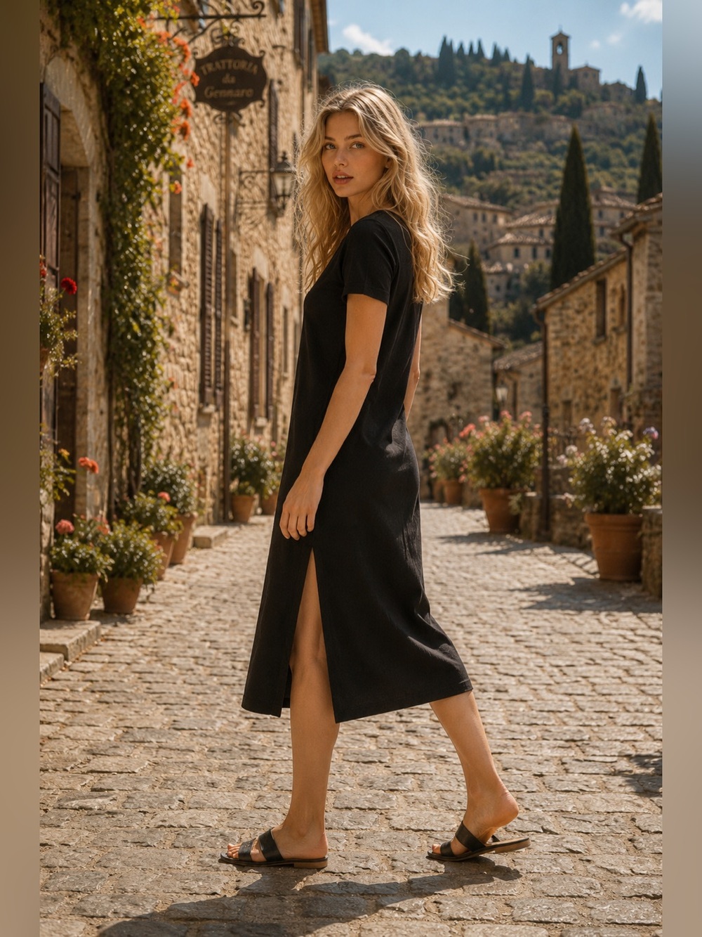 MATE The Label Dana Midi Shirt Dress S Minimalist Black Side Slit Made in USA